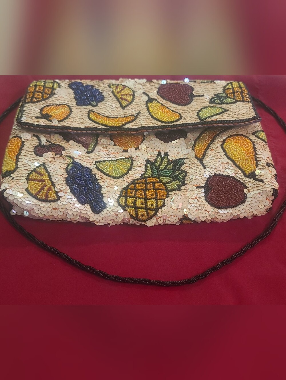 Vintage Inge Christopher Beaded Fruit Clutch/Shoulder Bag Sex and the City - Picture 9 of 11